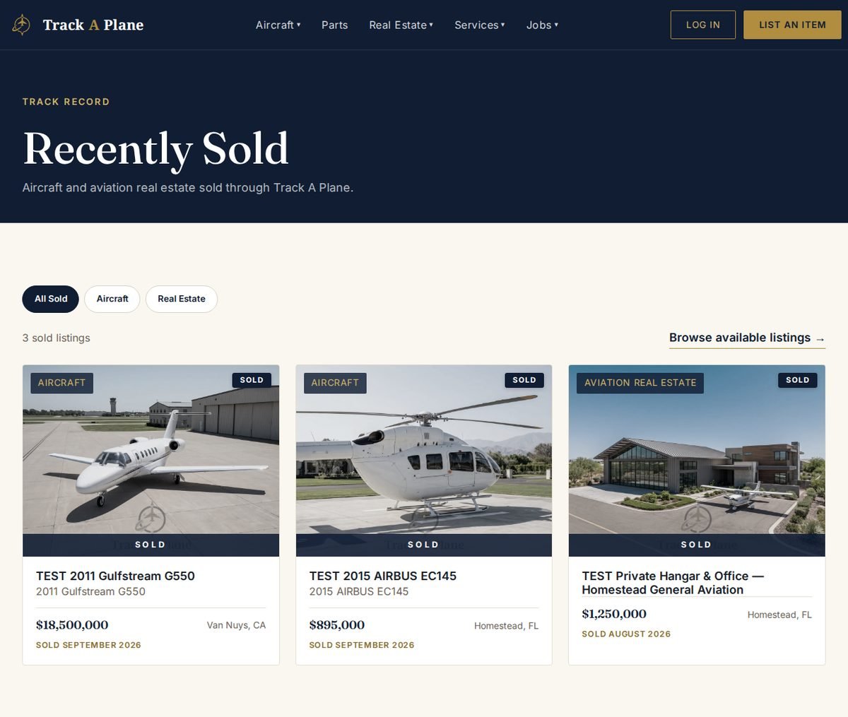 The public Recently Sold page